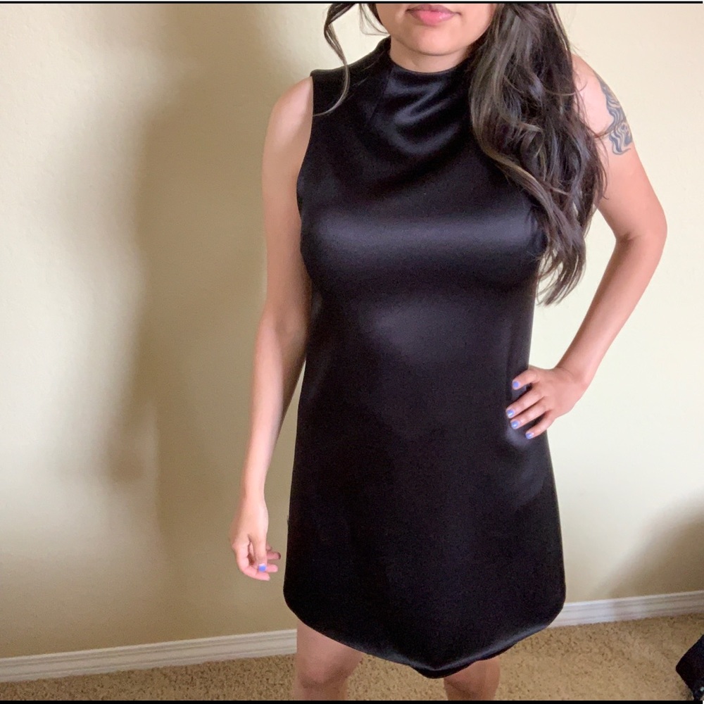 Alice + Olivia Black Satin Mini Dress